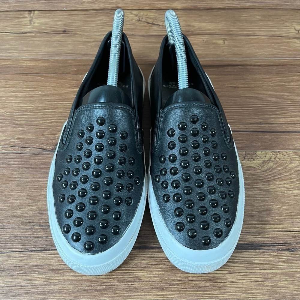 Coach Chrissy Rivets Black Leather‎ Studded Slip-On Sneakers Women’s Size 6.5 - Picture 7 of 11